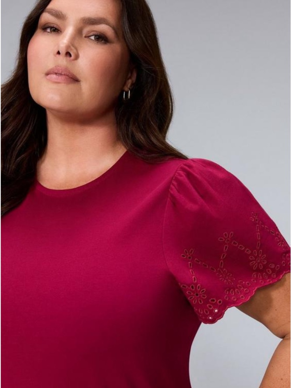 Torrid Belle Isle Eyelet Sleeve Top Size 00 (10) Beet Red 100% Cotton NWT - Picture 4 of 6